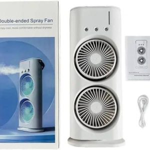 Double-Ended Spray Water Mist Fan  Dual Fan Cooling with 90° Rotation, RGB Lights, and Strong Brushless Motor  USB Powered Desktop Air Cooler | 16 Inches