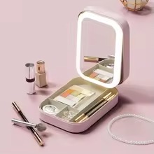 Portable Folding Makeup Mirror Jewellery Box 3-Color LED Beauty Mirror, Multi-Function Personal Care Organizer - Image 3