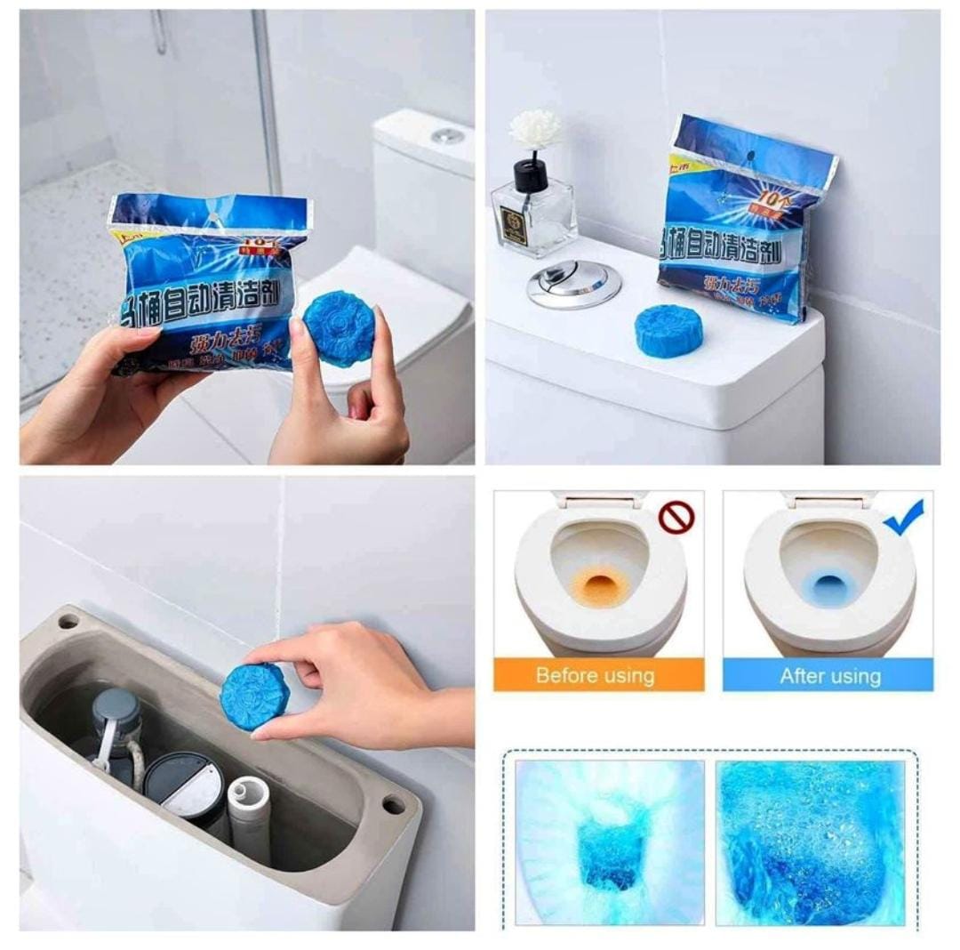 Eco-Friendly Toilet Bowl Cleaner & Deodorizer Tablets (10pcs) Automatic Tank Flush Blue Cleaning Tablets for Fresh & Hygienic Toilets - Image 4