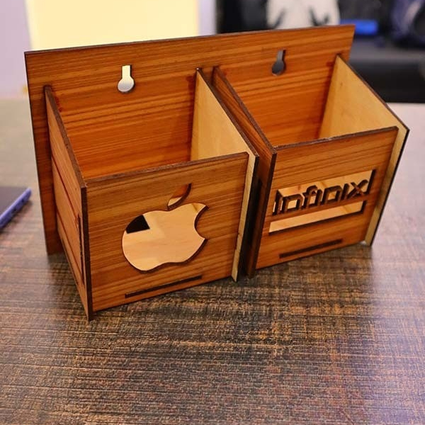 Wall Mounted Wooden Mobile Charging Holder Phone & Charger Organizer for Home & Office - Image 3