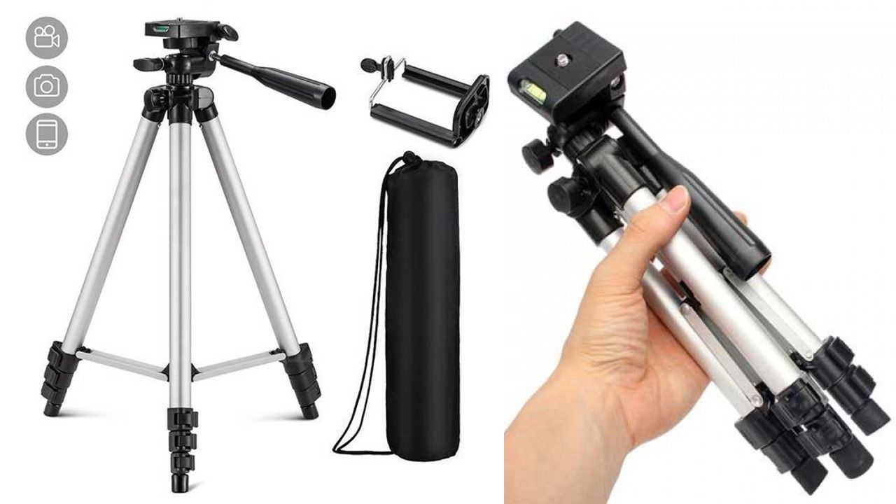 Pack Of 03 3.5 Feet Adjustable Tripod Stand for Mobile Phones and Cameras with Mobile Holder, Portable DSLR Stand for Vlogging, Universal Silver Model 3110 and Bag - Image 5