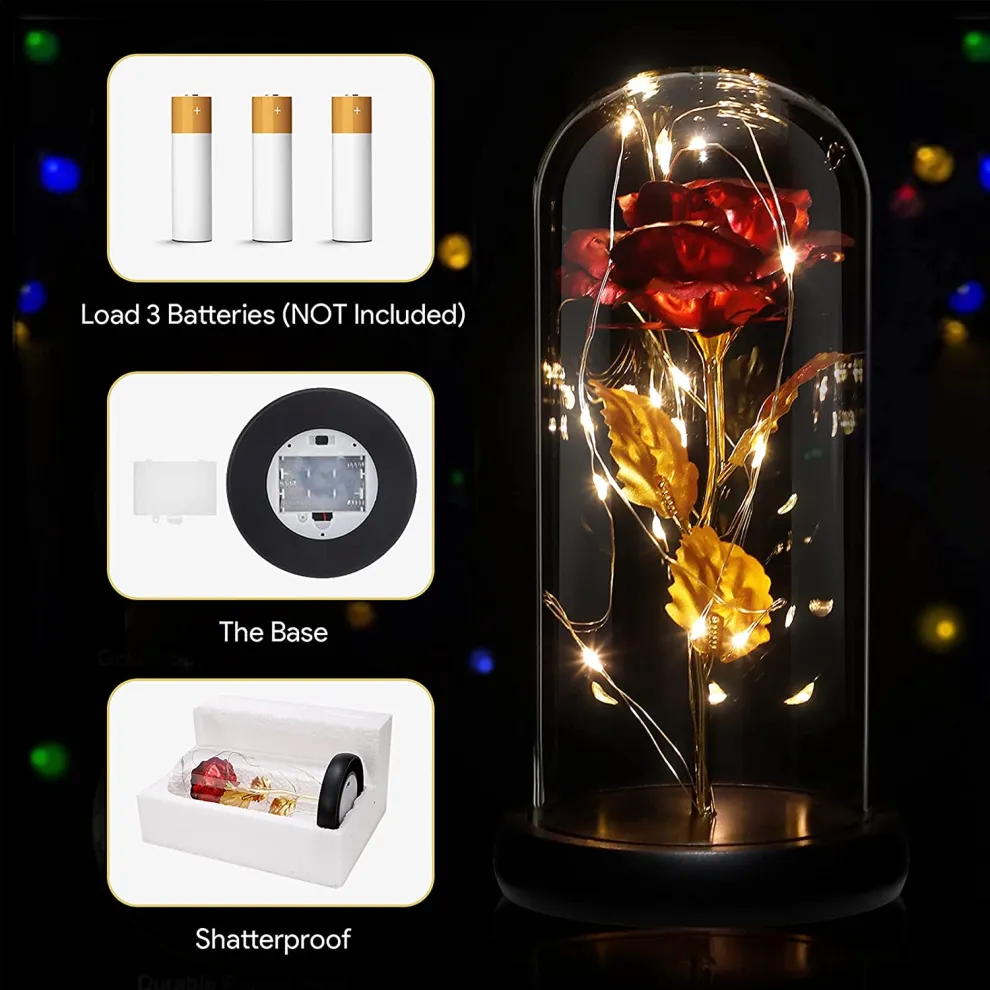 The Perfect Valentines Gift! Flower Rose LED light with Glass Dome Romantic, Perfect for Valentine's Day, Anniversary, Birthday, and Home Décor Random Design - Image 4