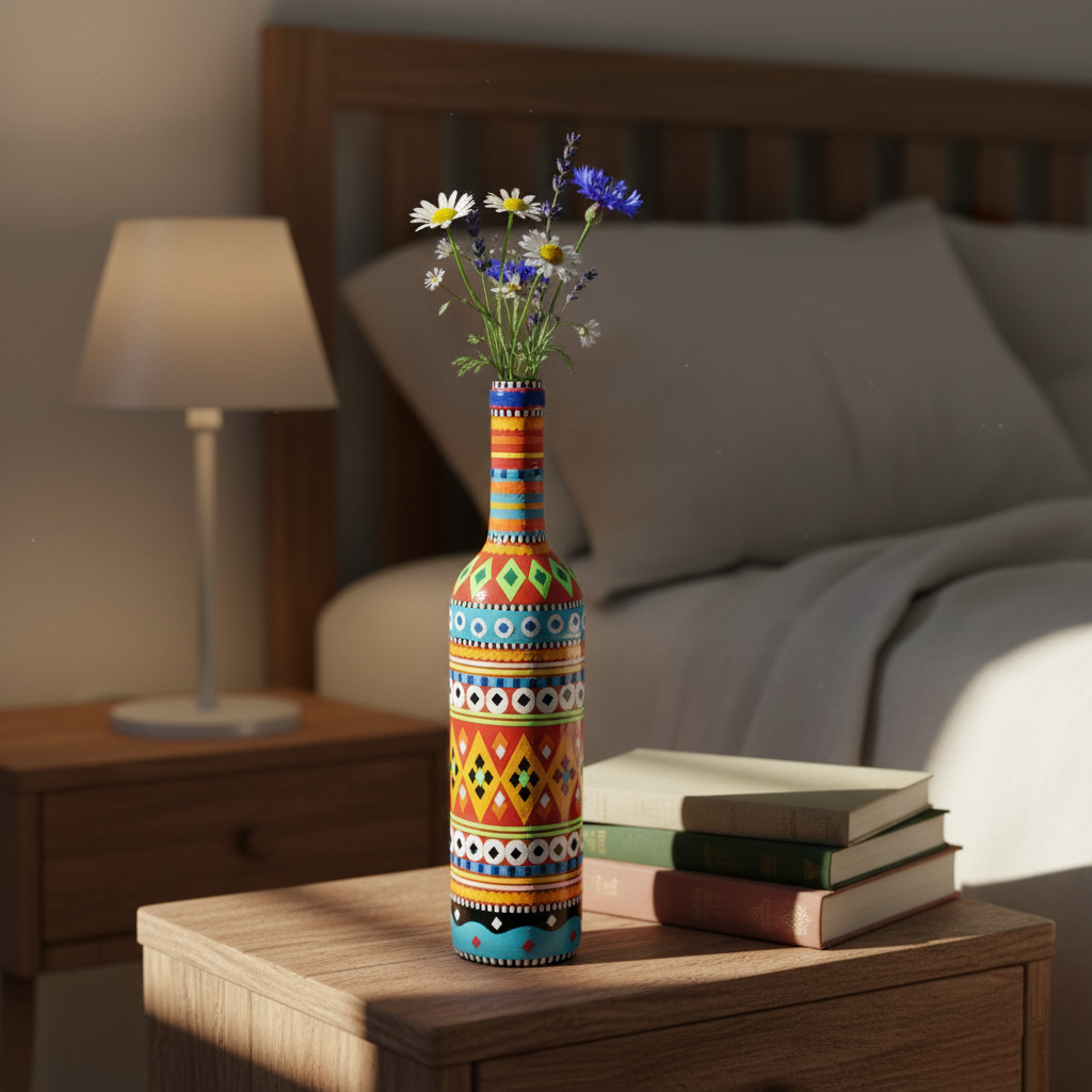 Traditional Truck Art Decorative Glass Bottle Vase Handcrafted Multicolor Home Decor (750ml) - Image 4