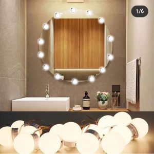 Dimmable LED Vanity Mirror Lights Kit 10 LED Hollywood Style Bulbs for Makeup Dressing Table & Bathroom Mirror
