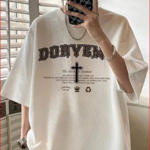 Men Waffle Short Sleeve T-Shirt Casual Summer Graphic Tee