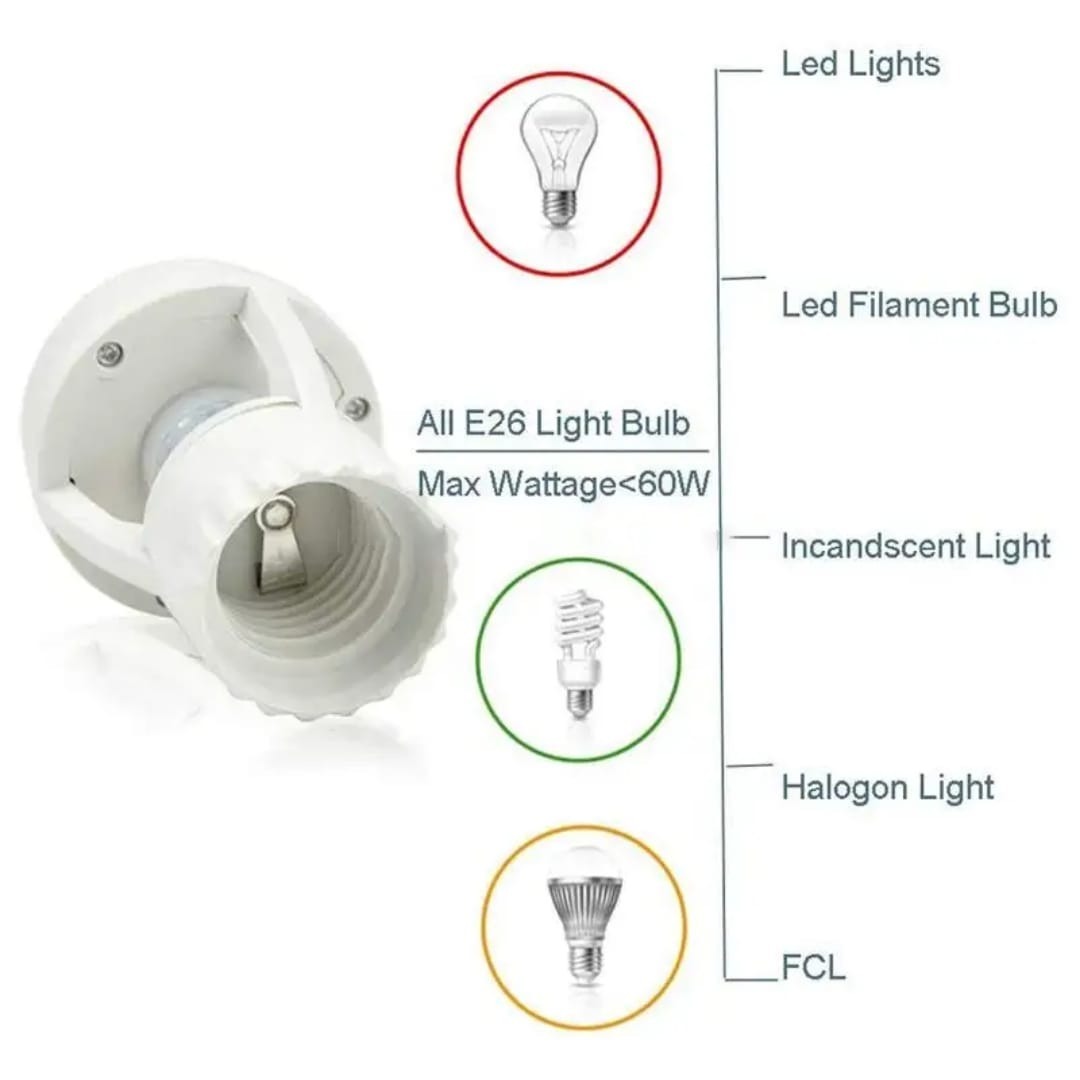 Infrared Motion Sensor Lamp Holder 360° Smart Light Socket with Automatic On/Off Detection - Image 3