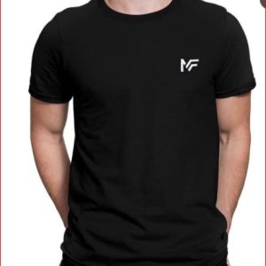 Men Black Cotton T-Shirt with White Logo Half Sleeves X-Small