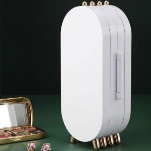 Jewellery Box Organiser with Mirror - Foldable Exquisite Dustproof Jewelry Storage Case Multi-Function Screen Shaped Metal Display Jewelry Stand for Earring - Necklace & Bracelet (Random Color)