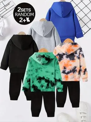 2 Sets Fleece Tracksuit for Boys Monster Truck Dinosaur Print | Warm Winter 2-Piece Outfit - Image 2