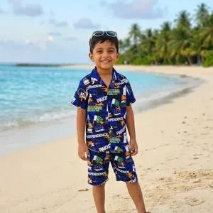 Boy's Multicolor Dhanak Printed Shirt & Shorts Set