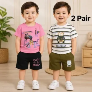 Boy's 2-Piece Printed Cotton Shorts Set Multicolor | Soft Cotton Summer Outfit for Kids