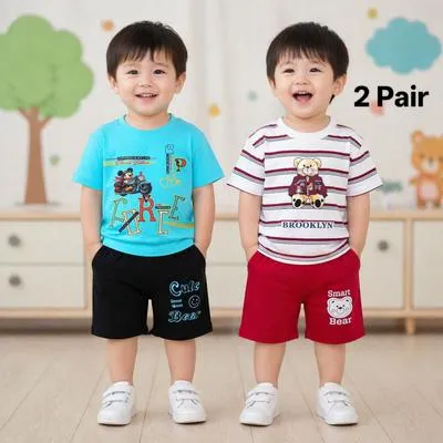 Boy's 2-Piece Printed Cotton Shorts Set Multicolor | Soft Cotton Summer Outfit for Kids - Image 2