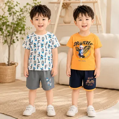 Kids 2-Pair T-Shirt & Shorts Set for Boys | Soft Cotton Summer Outfit Pack - Image 3