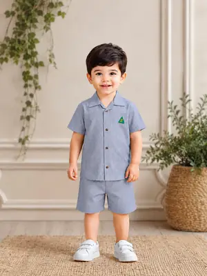2 Pcs Boys Cotton Lawn Printed Shirt & Shorts Set | Stylish Summer Casual Outfit for Kids | Comfortable Breathable Matching Co-Ord Set - Image 4