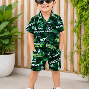 14th August Dhanak Printed Shirt & Shorts Set for Boys