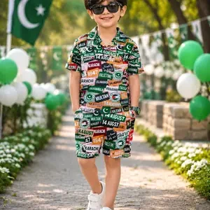 14 August 2 Pcs Dhanak Shirt & Shorts Set for Boys (3–8 Years)