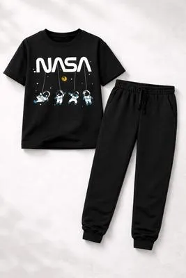 NASA Print 2-Piece Tracksuit for Boys 11-12 Years Black | Kids Casual Outfit - Image 2