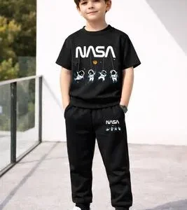 NASA Print 2-Piece Tracksuit for Boys 11-12 Years Black | Kids Casual Outfit