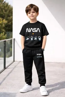 NASA Print 2-Piece Tracksuit for Boys 11-12 Years Black | Kids Casual Outfit