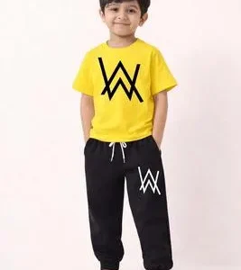 Kids Printed Tracksuit Yellow Black 2-Piece Set | Boys Casual Sweatshirt & Trouser Outfit