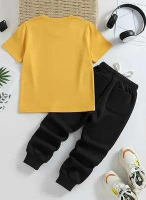 Kids Soccer Print Tracksuit Yellow Black 1-12 Years | 2-Piece Sports Outfit - Image 2