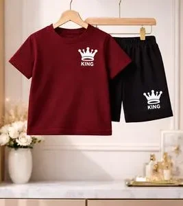 Royal King Crown Tracksuit Maroon Black for Kids 1-12 Years | 2-Piece Casual Outfit