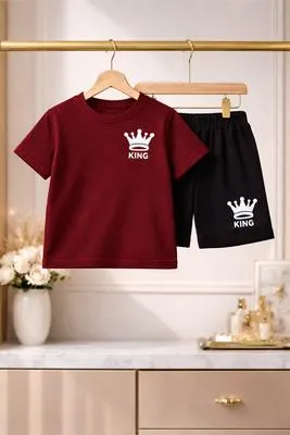 Royal King Crown Tracksuit Maroon Black for Kids 1-12 Years | 2-Piece Casual Outfit