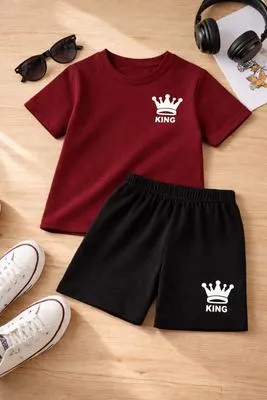 Royal King Crown Tracksuit Maroon Black for Kids 1-12 Years | 2-Piece Casual Outfit - Image 2