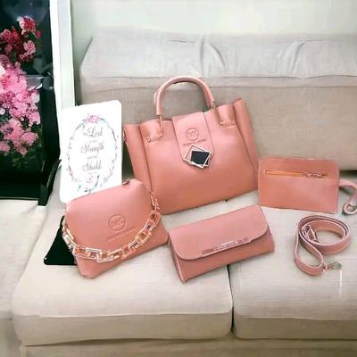 Pink PU Leather Handbag Set for Women | Premium Shoulder Bag Set for Office, Shopping & Daily Use - Image 2