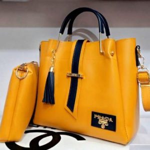 Yellow Handbag Set with Navy Tassel for Women | Premium 3-Piece Ladies Handbag Collection