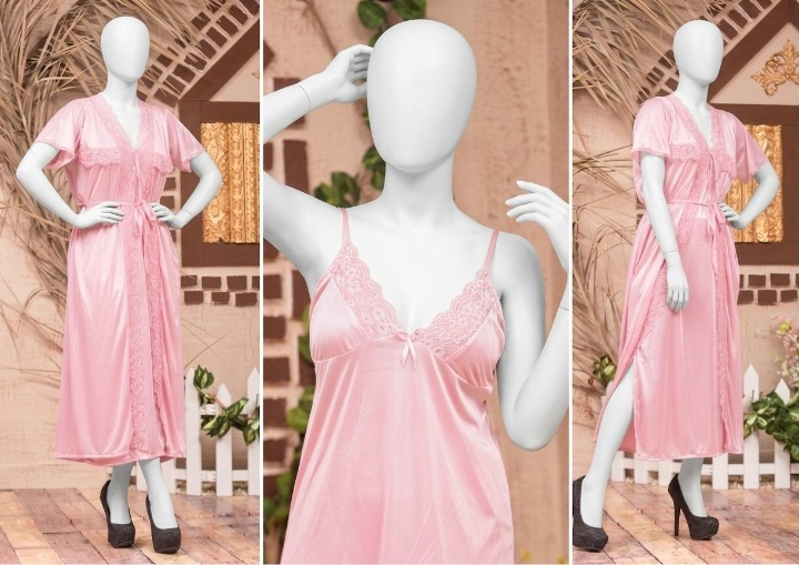2 PCs Silk Splendor Satin Nightwear Set Elegant & Comfortable Sleepwear SKU R-003 Free Size - Image 2