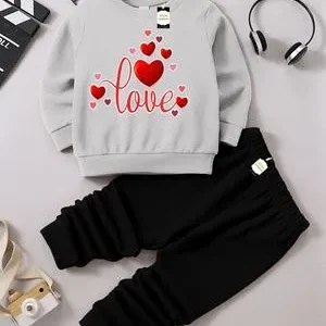 Girls Fleece Printed Tracksuit Grey Black | Warm Winter 2-Piece Tracksuit for Girls (3-9 Years)