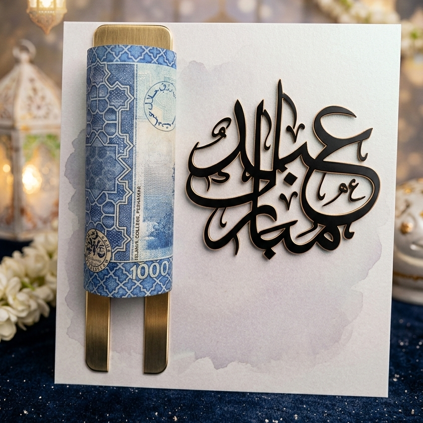 Premium Wooden & Acrylic Eidi Envelope 4x4 Inch Reusable Eid Money Gift Card Holder with Elegant Festive Design - Image 4