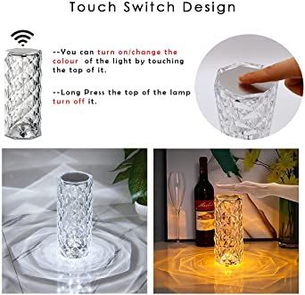 Rose Diamond Crystal Table Lamp 16 Color RGB Touch Sensor Light with Remote Control USB Charging Portable Atmosphere Lamp - Image 2