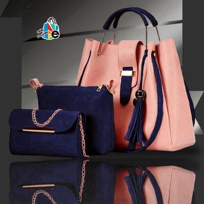 3-Piece Pink Rexine Handbag Set for Women with Gold Hardware – Stylish Shoulder Bag, Handbag & Matching Accessories for Office, Shopping & Daily Use - Image 2
