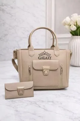 Beige Leather Handbag & Wallet Set for Women – Premium Ladies Purse with Matching Wallet for Office, Shopping & Everyday Use (Beige) - Image 2
