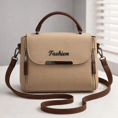 Women's Beige Leather Shoulder Bag with Top Handle | Elegant Ladies Handbag - Image 2