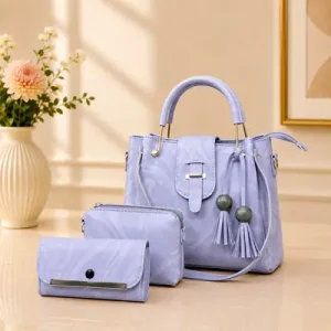 Purple Women's Leather Plain Handbag Set – Elegant PU Leather Purse Set with Premium Fashion Design