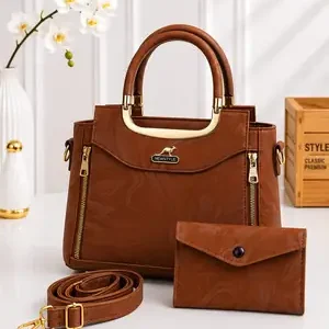 Mustard Women's Leather Printed Handbag Set – Stylish 3-Piece Fashion Purse Set with Premium Design