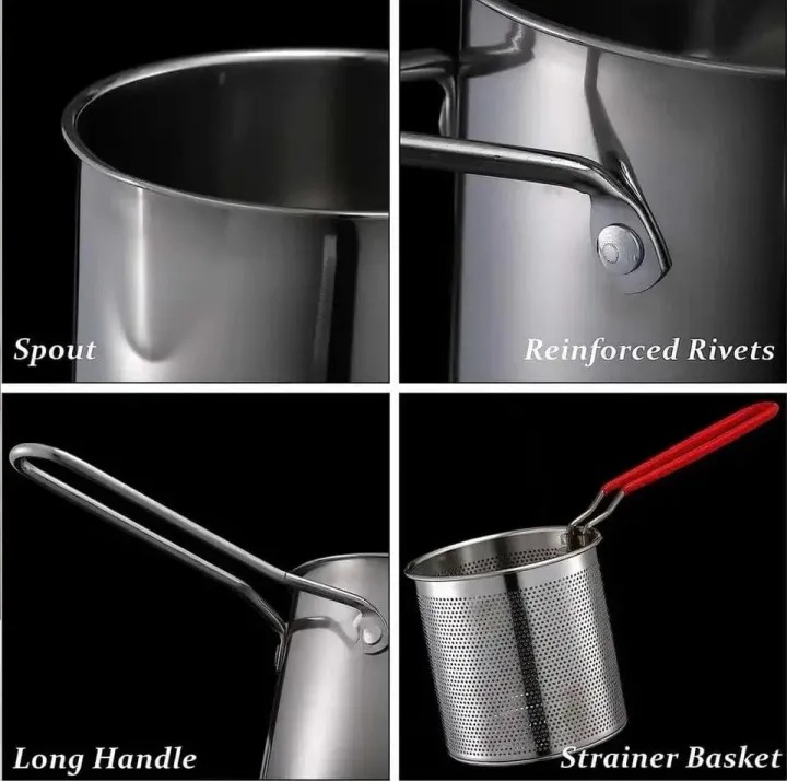 Stainless Steel Deep Fryer Frying Pot With Strainer 12ML Capacity - Image 2