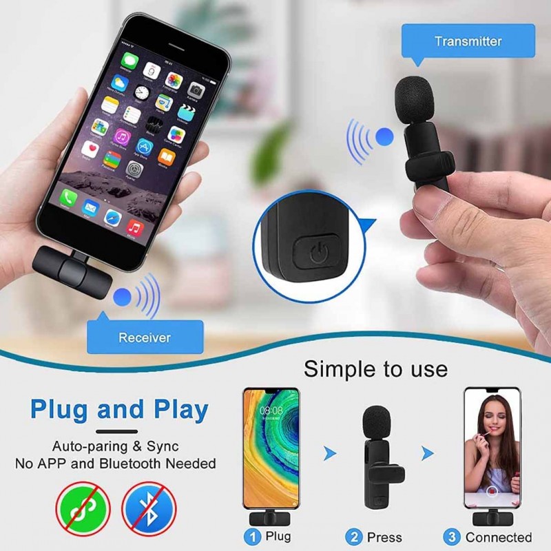 k11 Type-C Wireless Microphone K8 Collar Mic for Type C - Noise Cancellation Reduction Wireless Mic for Phone for Mobile Phone Camera, - Image 3