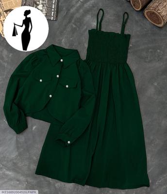 Girls Green Linen Frock & Jacket Set | Premium 2Pcs Dress - Image 2