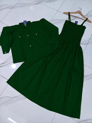 Girls Green Linen Frock & Jacket Set | Premium 2Pcs Dress - Image 3