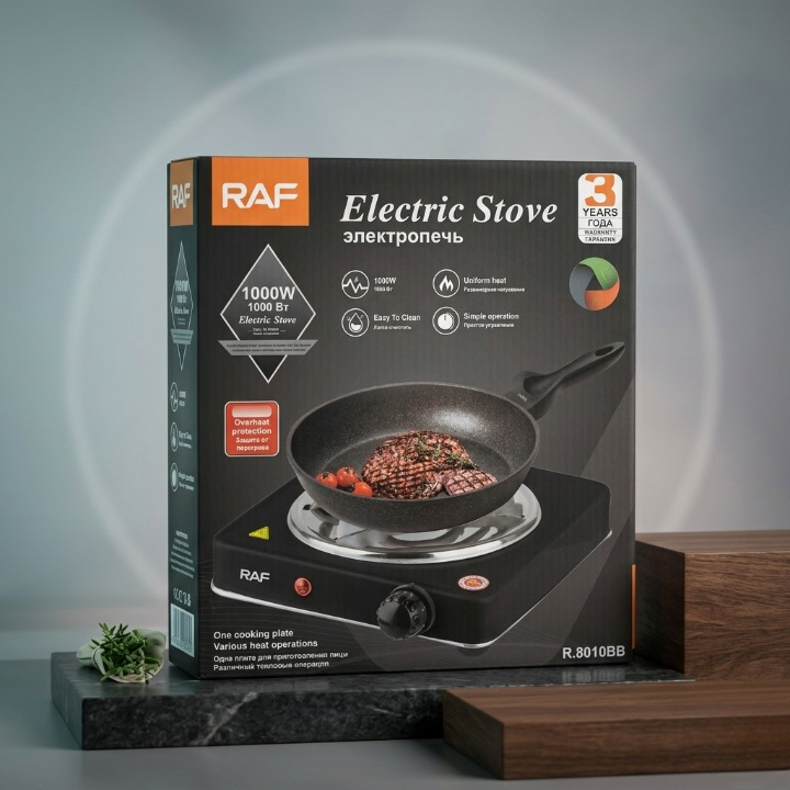 RAF 1000W Single Electric Stove Portable Hot Plate Countertop Cooker with Adjustable Temperature Control & Overheat Protection