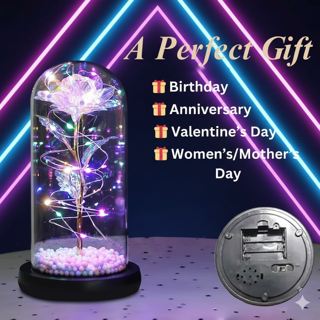 The Perfect Valentines Gift! Flower Rose LED light with Glass Dome Romantic, Perfect for Valentine's Day, Anniversary, Birthday, and Home Décor Random Design - Image 3