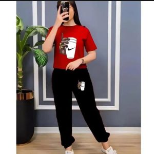 Women's 2-Piece Gym Wear Set with Round Neck T-Shirt
