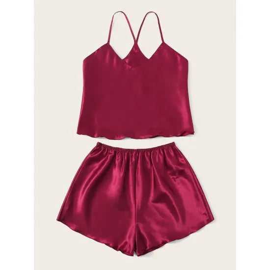 Women's Criss Cross Back Cami & Shorts Nightwear Set - Image 2