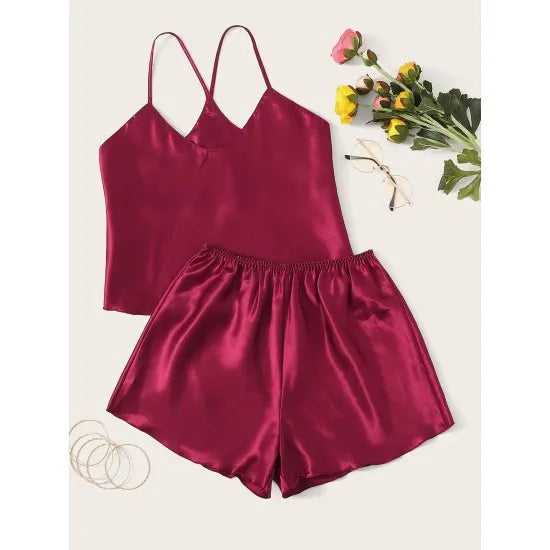 Women's Criss Cross Back Cami & Shorts Nightwear Set