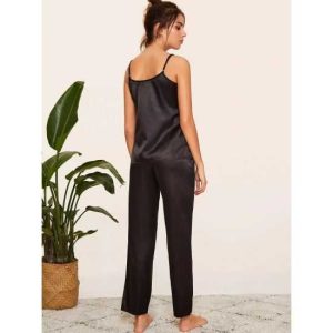 Women's Black Binding Cami & Pants Nightwear Set