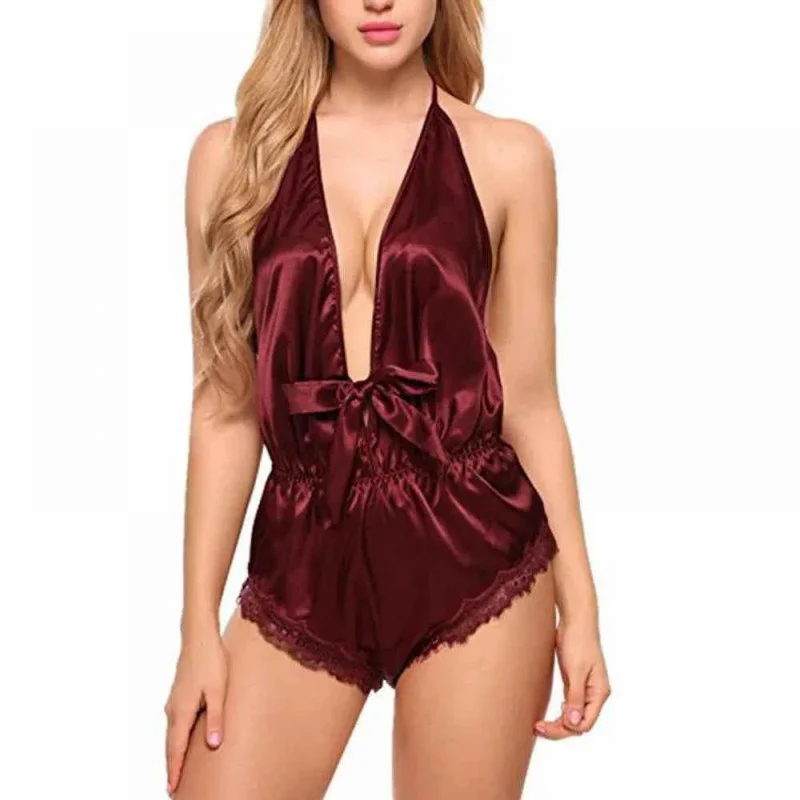 Deep V Satin Lace Sleepwear for Women - Image 2